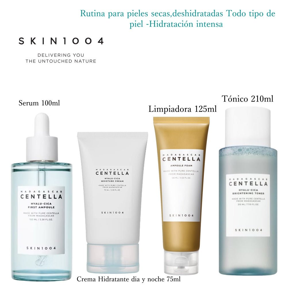 SKIN1004 - Rutina Intensa de Hidratación con Centella + Ácido Hialurónico 🌀 4Productos | Piel Seca/Deshidratada | Reparación de Barrera | 100% Vegano" - Skinova